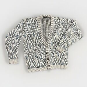 Ellis Island Sweater Men Multicolor Blue 90s Cardigan Grandpa 80s Y2K USA VTG